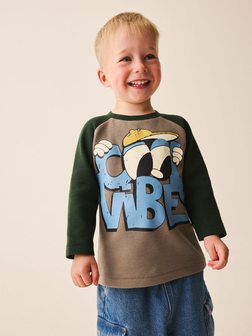 Brown/Khaki Cool Vibes Raglan Textured Long Sleeve Graphic T-Shirt (3mths-7yrs)