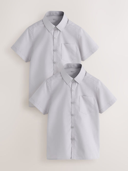 Grey Regular Fit Short Sleeve School 2 Pack Shirts (3-17yrs)