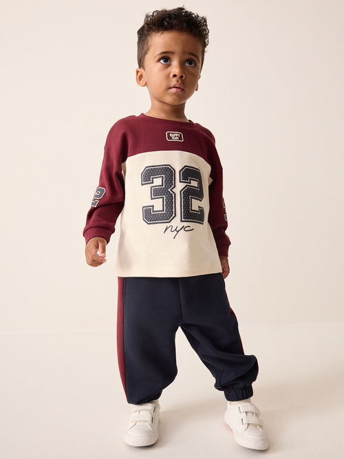 Berry/Ecru Varsity Top and Joggers Set (3mths-7yrs)