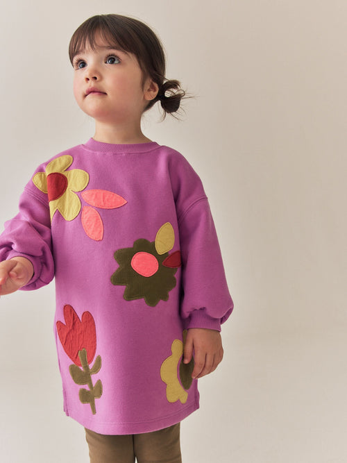 Purple Flowers Long Sleeve Sweat Dress (3mths-7yrs)