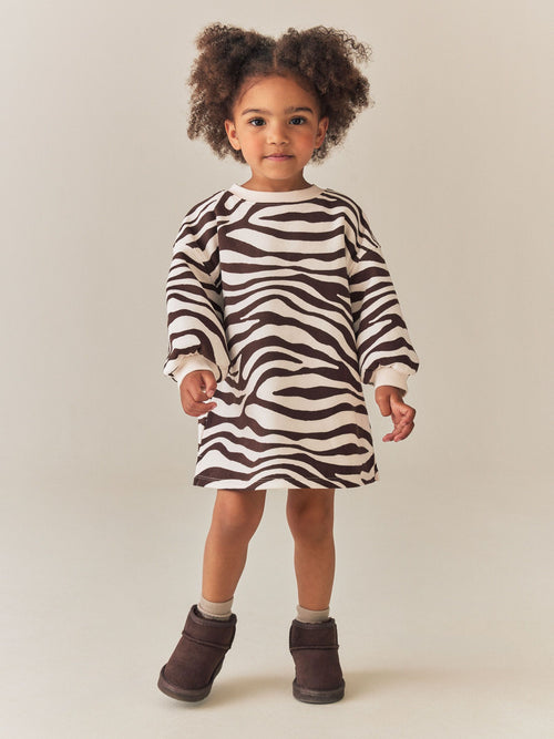 Zebra Print Long Sleeve Sweat Dress (3mths-7yrs)