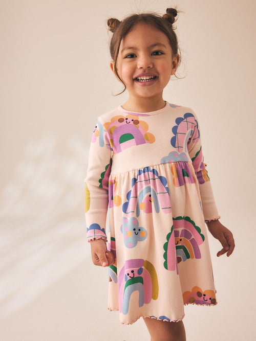 Rainbow Long Sleeve Ribbed Dress (3mths-7yrs)