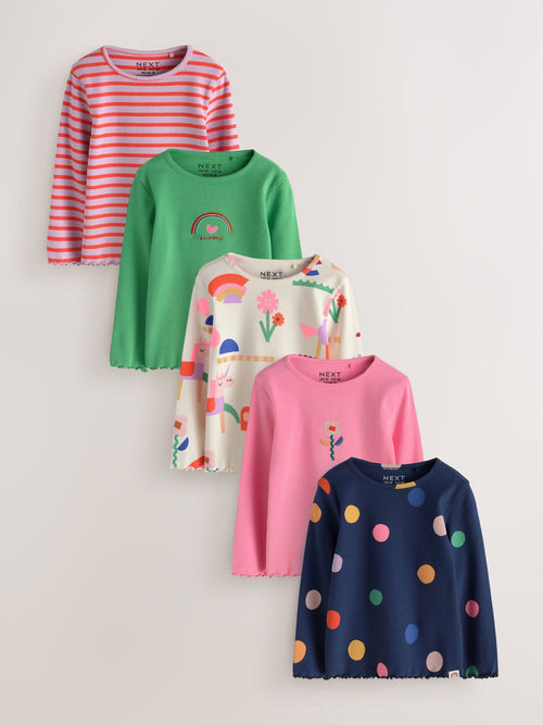 Ecru Rainbow Horse Long Sleeve Ribbed Tops 5 Pack (3mths-7yrs)