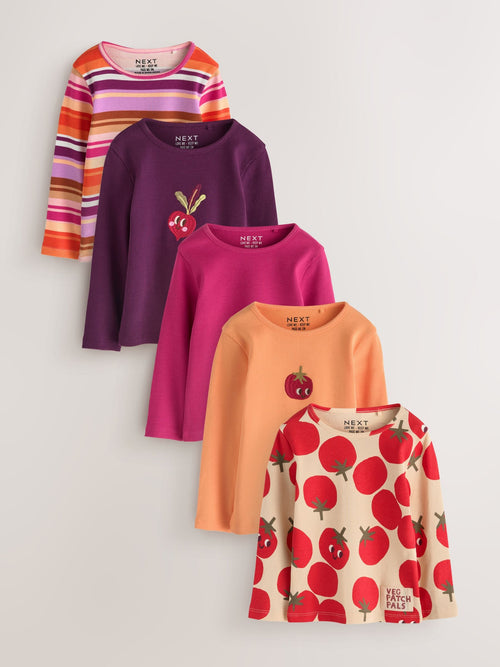 Burgundy Long Sleeve Ribbed Tops 5 Pack (3mths-7yrs)