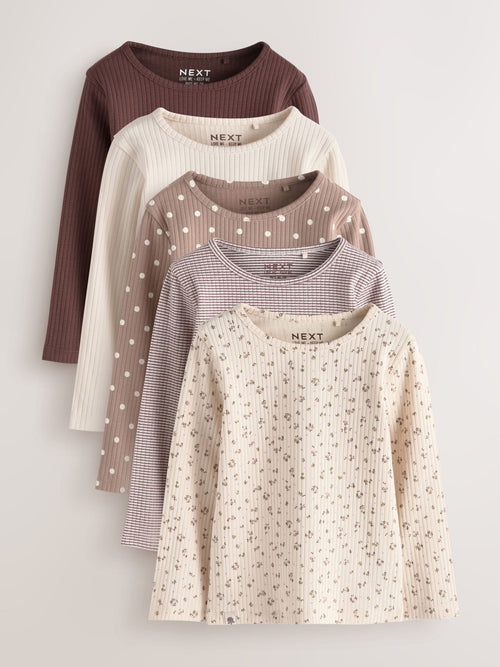 Neutral Long Sleeve Ribbed Tops 5 Pack (3mths-7yrs)