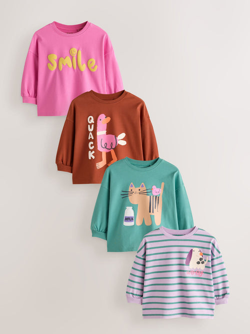 Green Duck Character Long Sleeve T Shirts 4 Pack (3mths-7yrs)