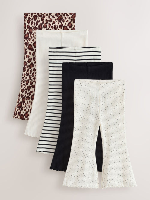 Neutral/ Leopard Ribbed Flare Leggings 5 Pack (3mths-7yrs)