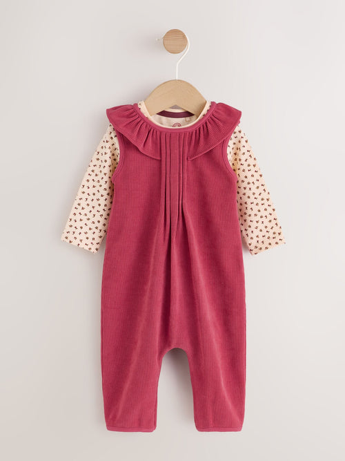 Red Corduroy Baby Long Sleeve Bodysuit And Dungarees Set 2 Piece (0mths-2yrs)