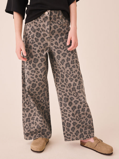 Grey Animal Print Wide Leg Jeans (3-16yrs)