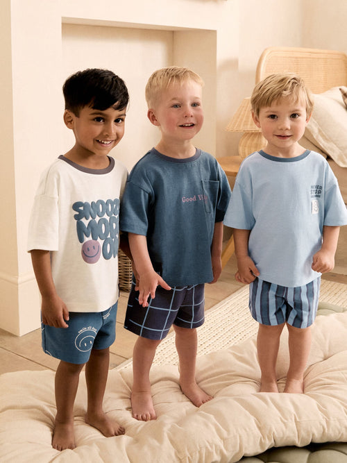 Grey /Ecru Slogan Short Pyjamas 3 Pack (9mths-12yrs)