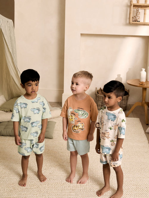 Brown/Cream/Sage Animal Short Pyjamas 3 Pack (9mths-8yrs)