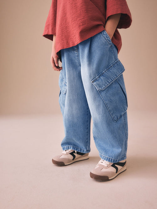 Mid Blue Denim Cargo Barrel Jeans (3-16yrs)