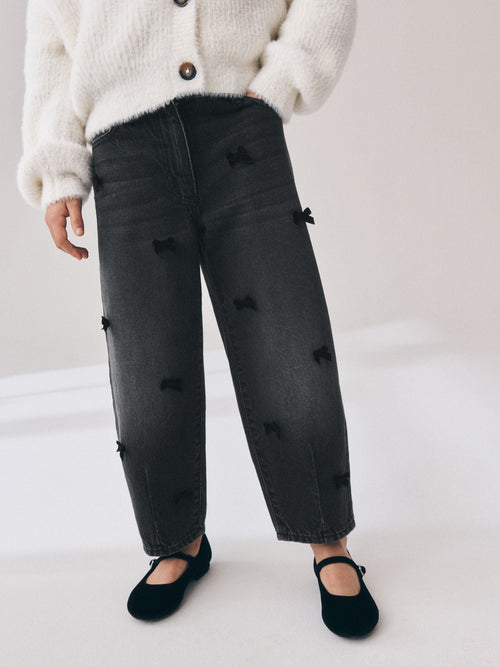 Charcoal Velvet Bow Barrel Jeans (3-16yrs)
