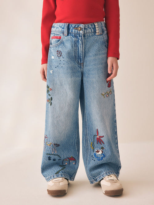 Pretty Embroidered Wide Leg Jeans (3-16yrs)