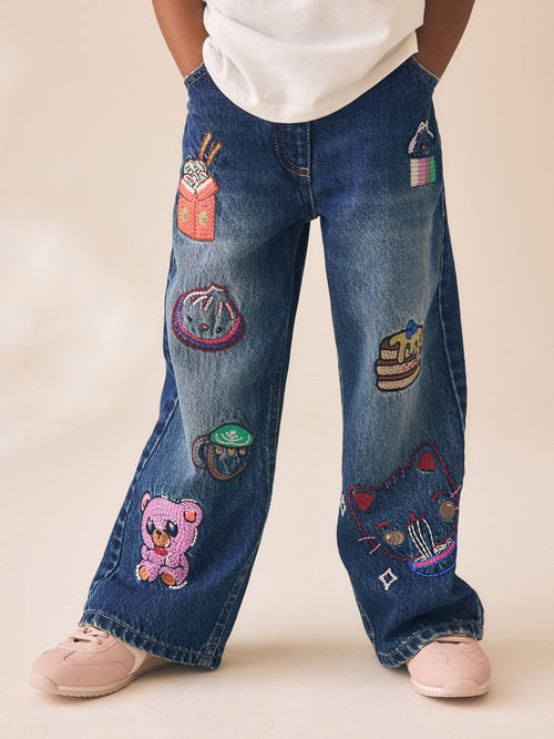 Fun Embroidered Wide Leg Jeans (3-16yrs)