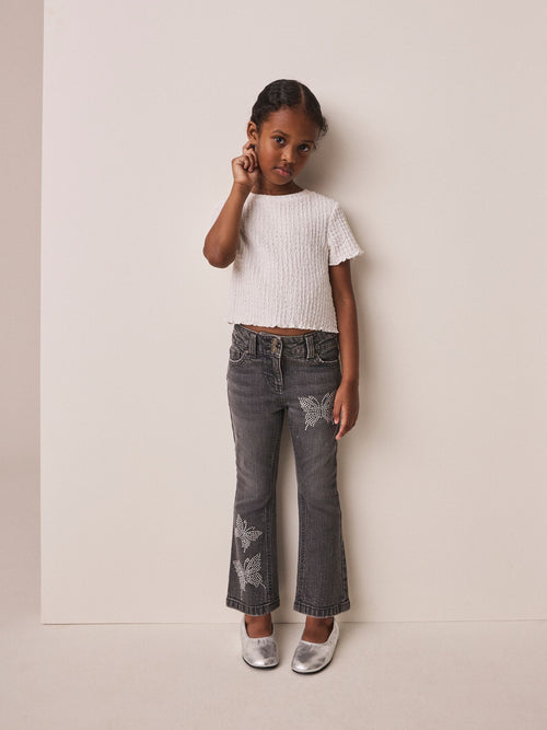 Charcoal Grey Diamante Butterfly Flared Jeans (3-16yrs)