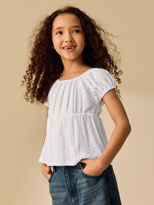 White Textured Peplum Top (3-16yrs)