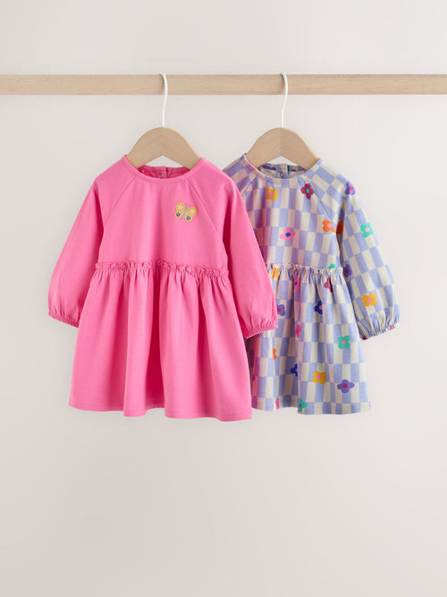 Bright Pink Baby Jersey Dresses 2 Pack (0mths-2yrs)