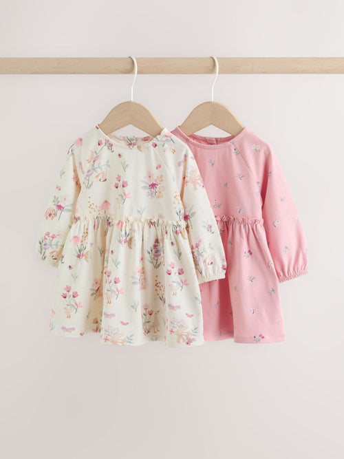 Pink Floral Baby Jersey Dresses 2 Pack (0mths-2yrs)