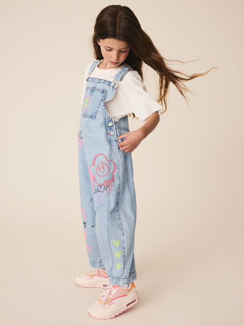 Graffiti Printed Denim Dungarees (3-16yrs)