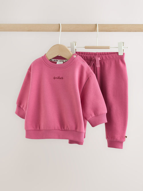 Plum Slogan Sweat Top and Joggers Baby Set (0mths-2yrs)