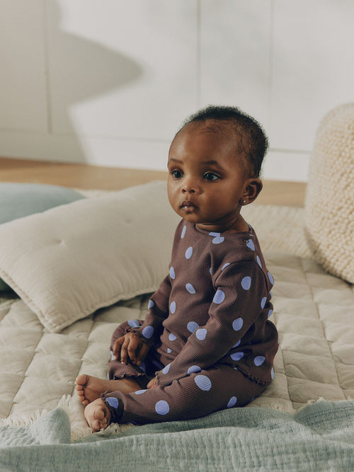 Chocolate Brown Spot Printed Rib Top and Leggings Baby Set 2 Piece (0mths-2yrs)