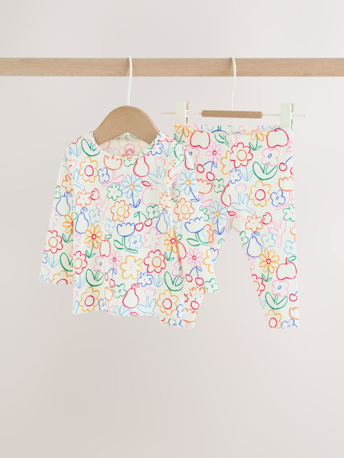 White Floral Printed Rib Top and Leggings Baby Set 2 Piece (0mths-2yrs)