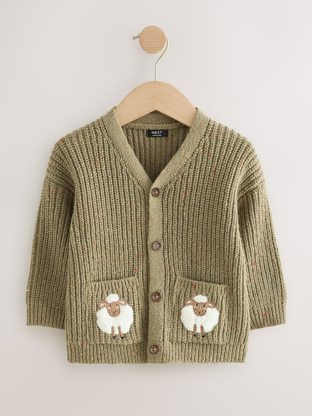 Khaki Green Sheep Character Cardigan (3mths-7yrs)