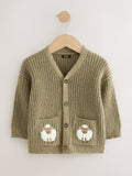 Khaki Green Sheep Character Cardigan (3mths-7yrs)