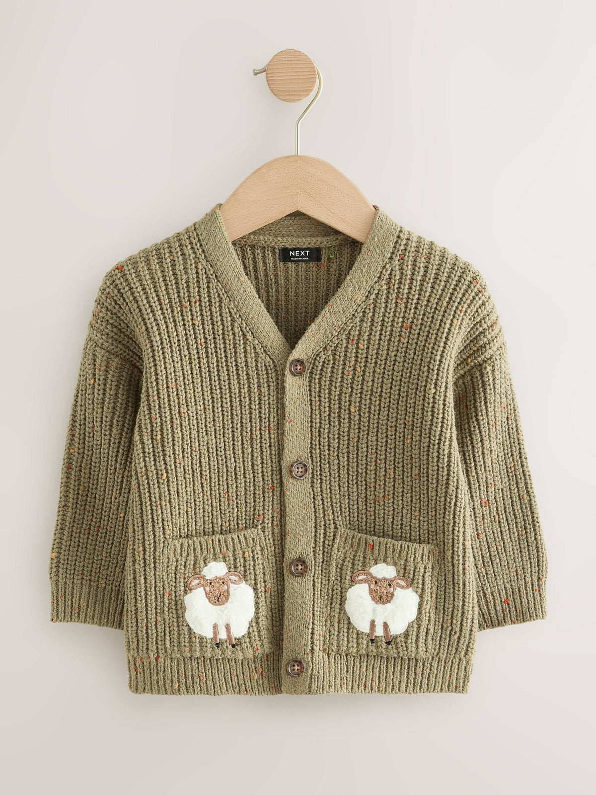 Khaki Green Sheep Character Cardigan (3mths-7yrs)
