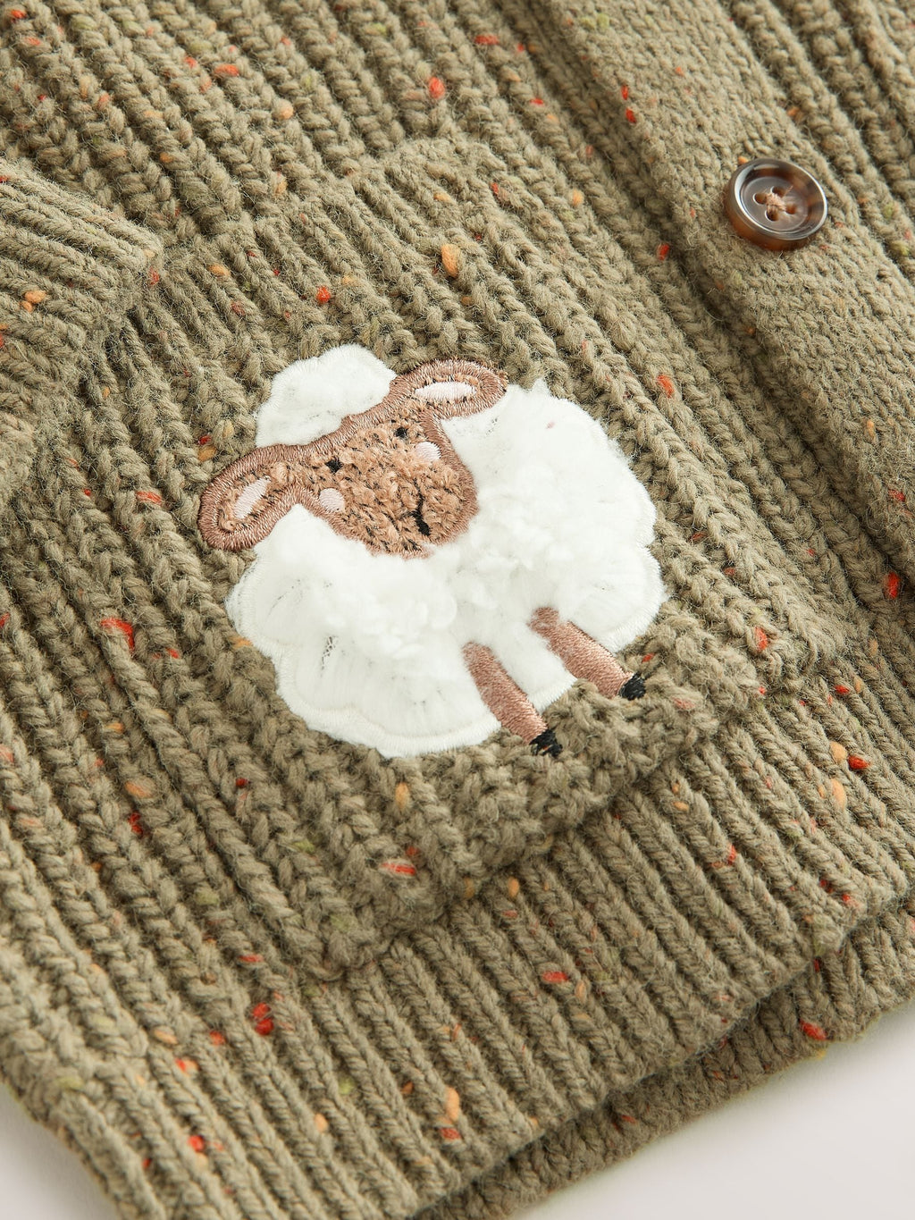Khaki Green Sheep Character Cardigan (3mths-7yrs)