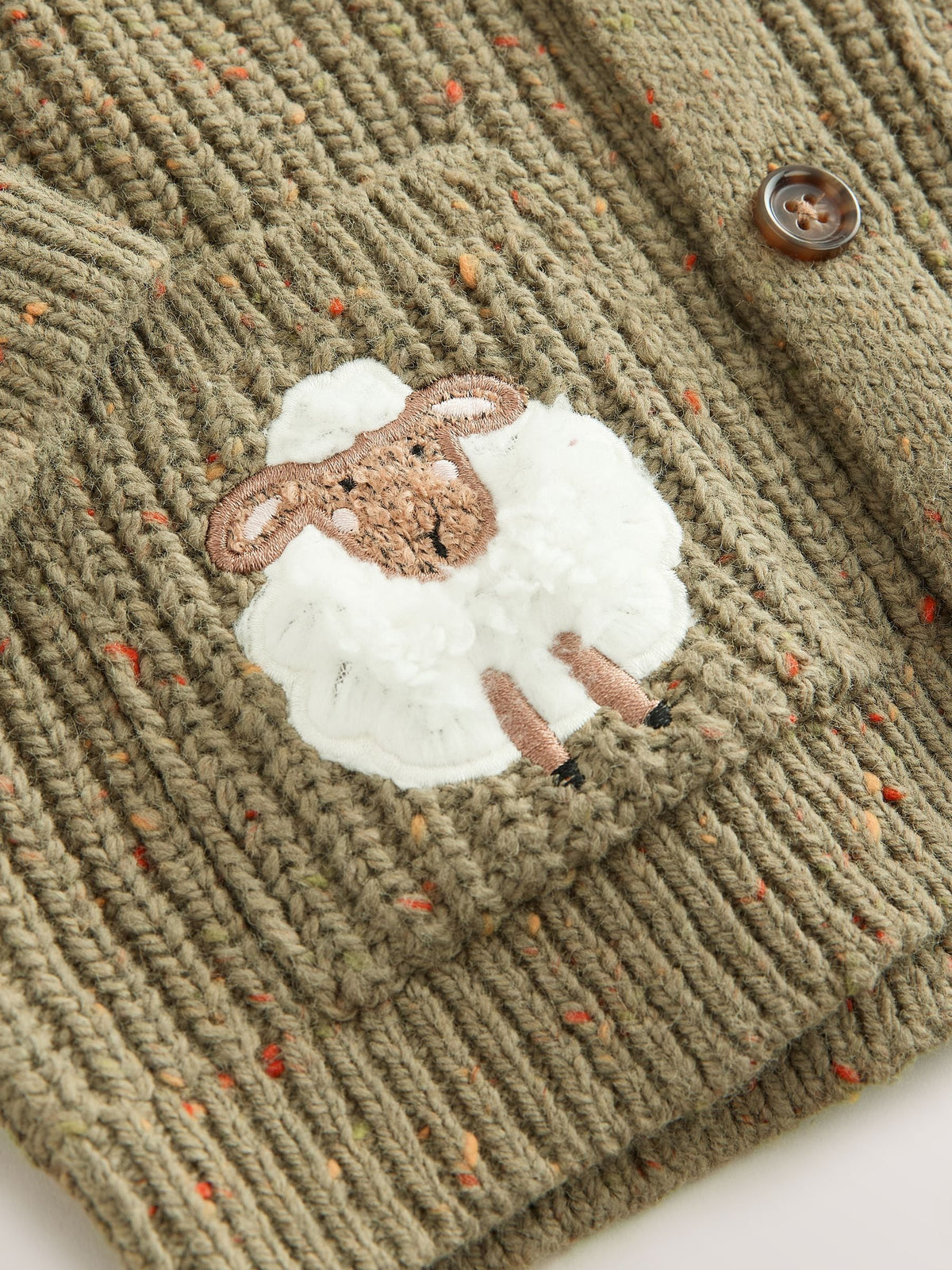 Khaki Green Sheep Character Cardigan (3mths-7yrs)