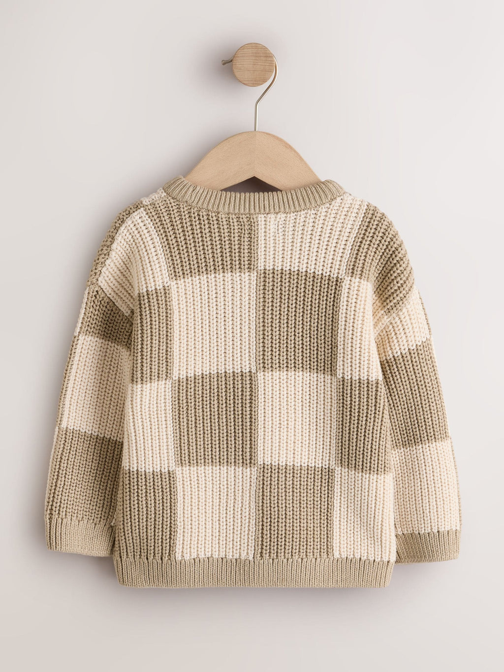 Neutral Checkerboard Knitted Crew Neck Jumper (3mths-7yrs)