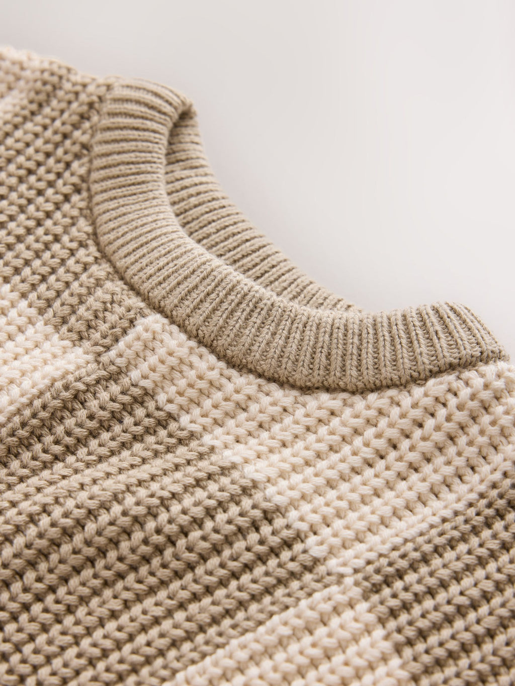 Neutral Checkerboard Knitted Crew Neck Jumper (3mths-7yrs)