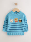 Blue Dogs Character Knitted Crew Neck Jumper (3mths-7yrs)