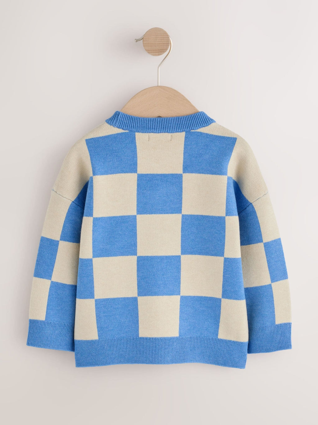 Blue Checkerboard Knitted Crew Neck Jumper (3mths-7yrs)