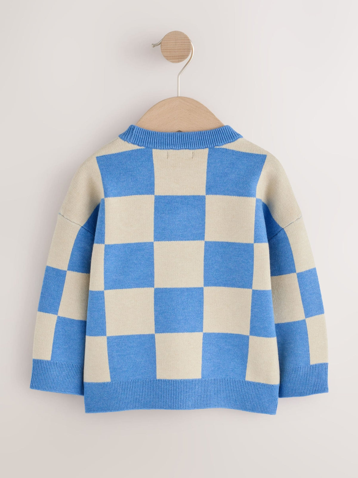 Blue Checkerboard Knitted Crew Neck Jumper (3mths-7yrs)