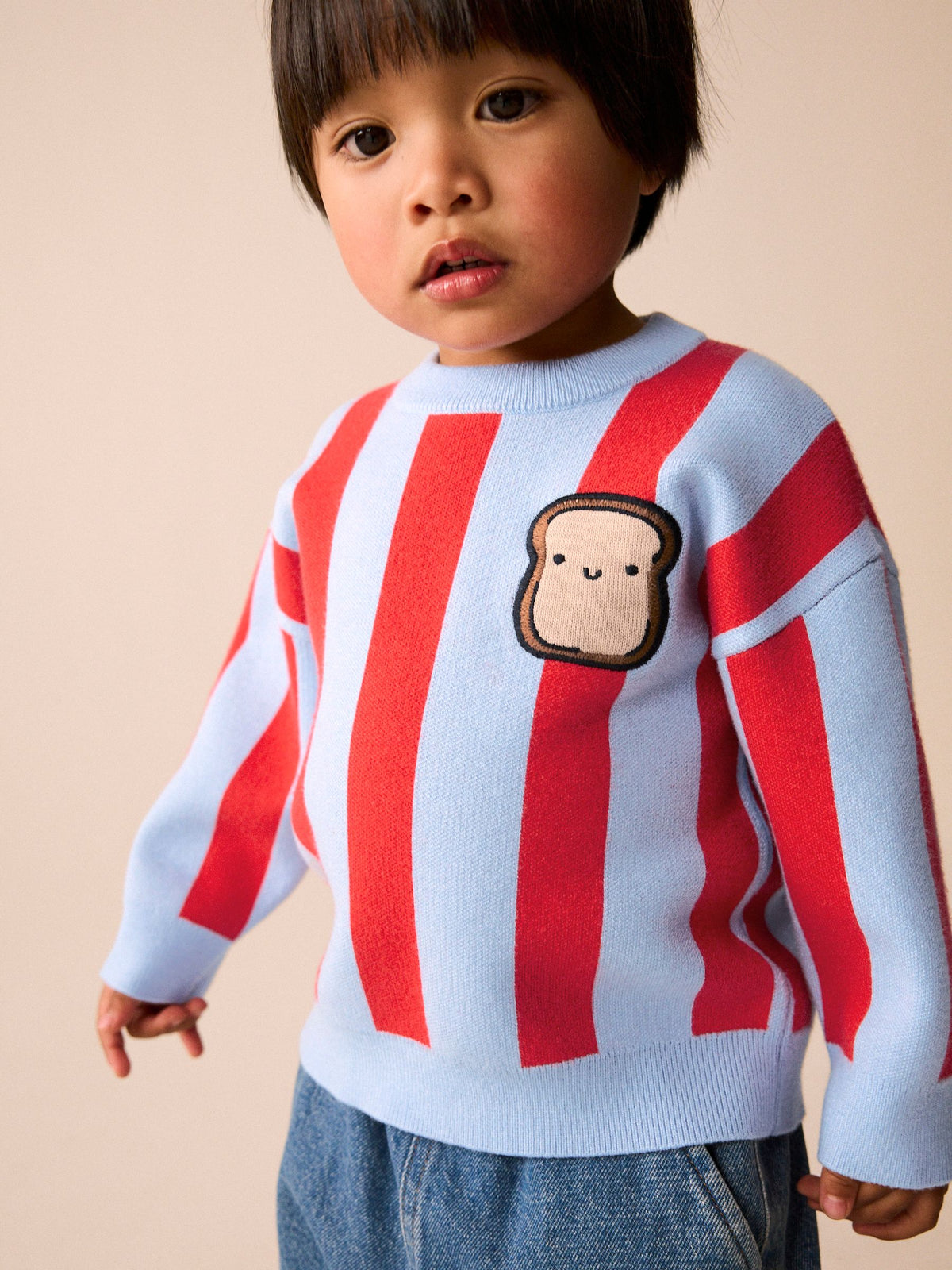 Red/Blue Toast Knitted Crew Neck Jumper (3mths-7yrs)