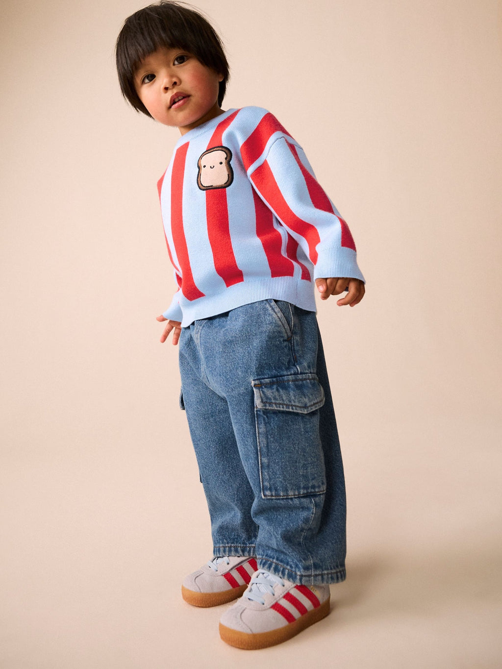 Red/Blue Toast Knitted Crew Neck Jumper (3mths-7yrs)