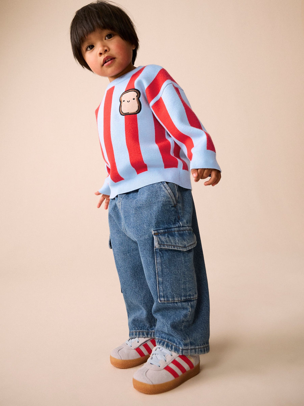 Red/Blue Toast Knitted Crew Neck Jumper (3mths-7yrs)