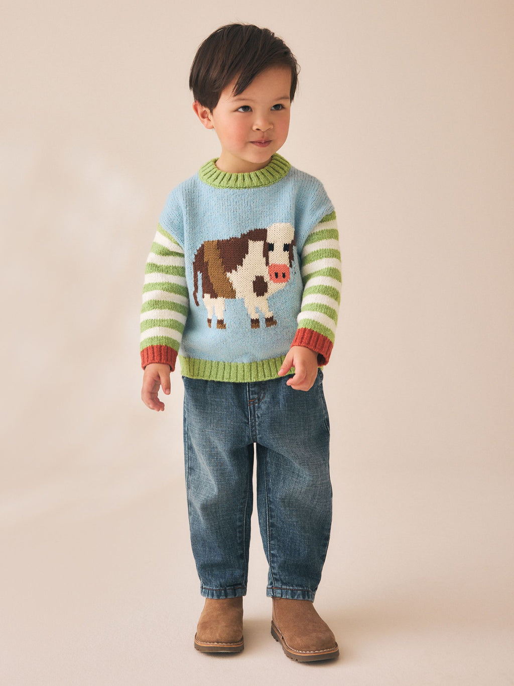 Multi Bright Cow Character Knitted Crew Neck Jumper (3mths-7yrs)