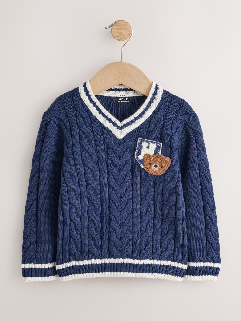 Navy Blue Cable Knit Varsity Jumper (3mths-7yrs)