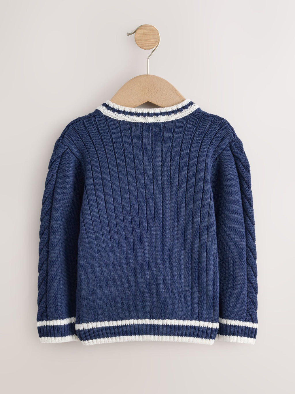 Navy Blue Cable Knit Varsity Jumper (3mths-7yrs)