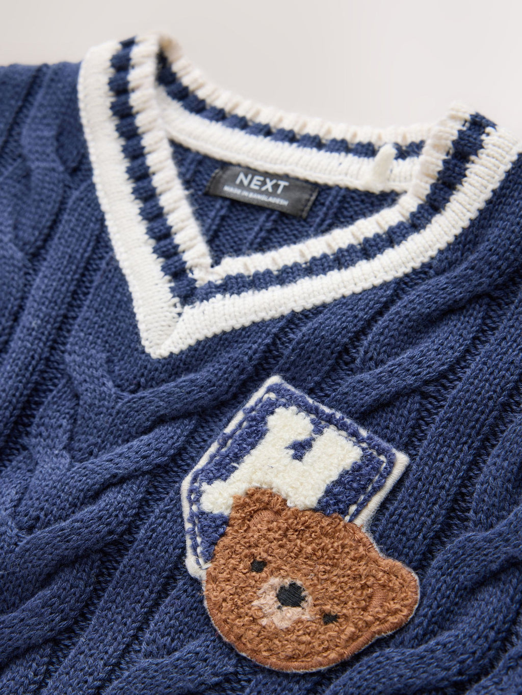 Navy Blue Cable Knit Varsity Jumper (3mths-7yrs)