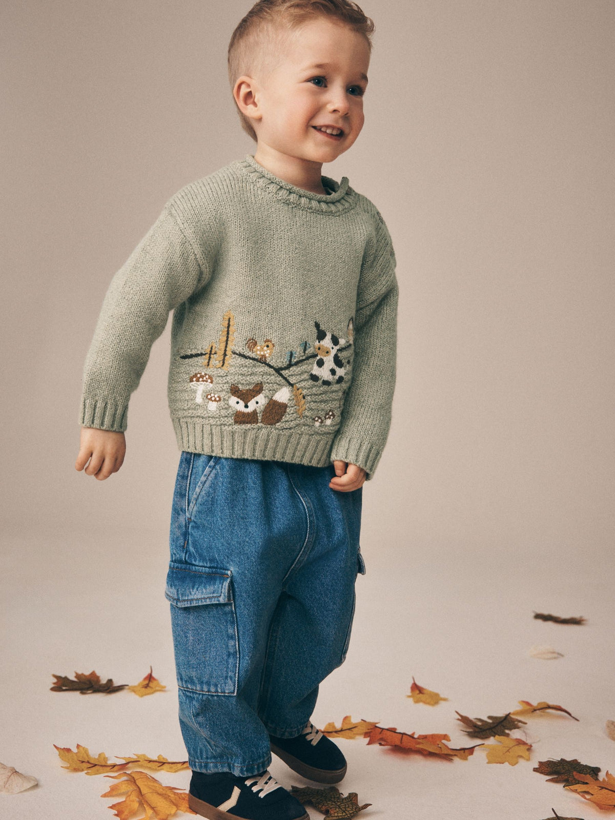Sage Green Farm Character Knitted Crew Neck Jumper (3mths-7yrs)