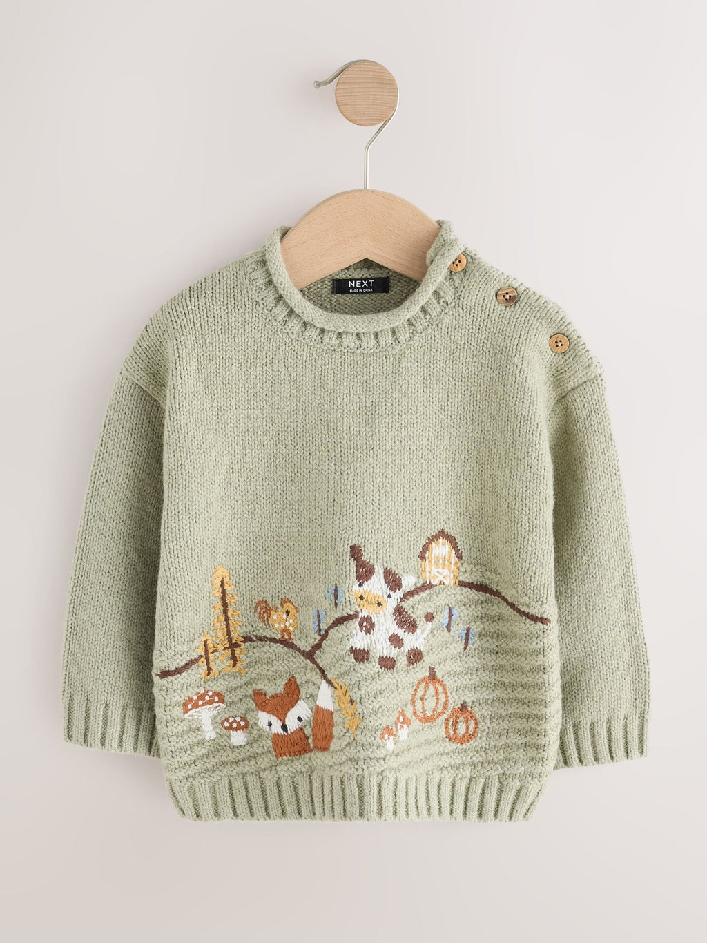 Sage Green Farm Character Knitted Crew Neck Jumper (3mths-7yrs)