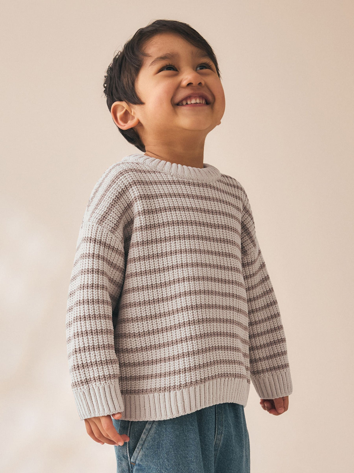 Neutral Chenille Stripe Knitted Crew Neck Jumper (3mths-7yrs)