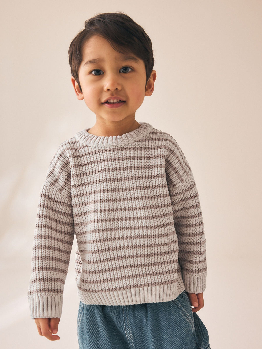 Neutral Chenille Stripe Knitted Crew Neck Jumper (3mths-7yrs)