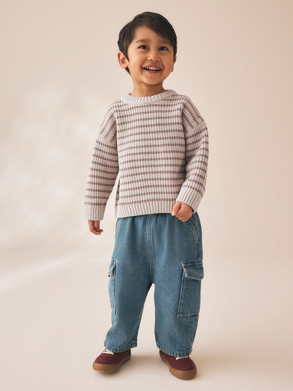 Neutral Chenille Stripe Knitted Crew Neck Jumper (3mths-7yrs)