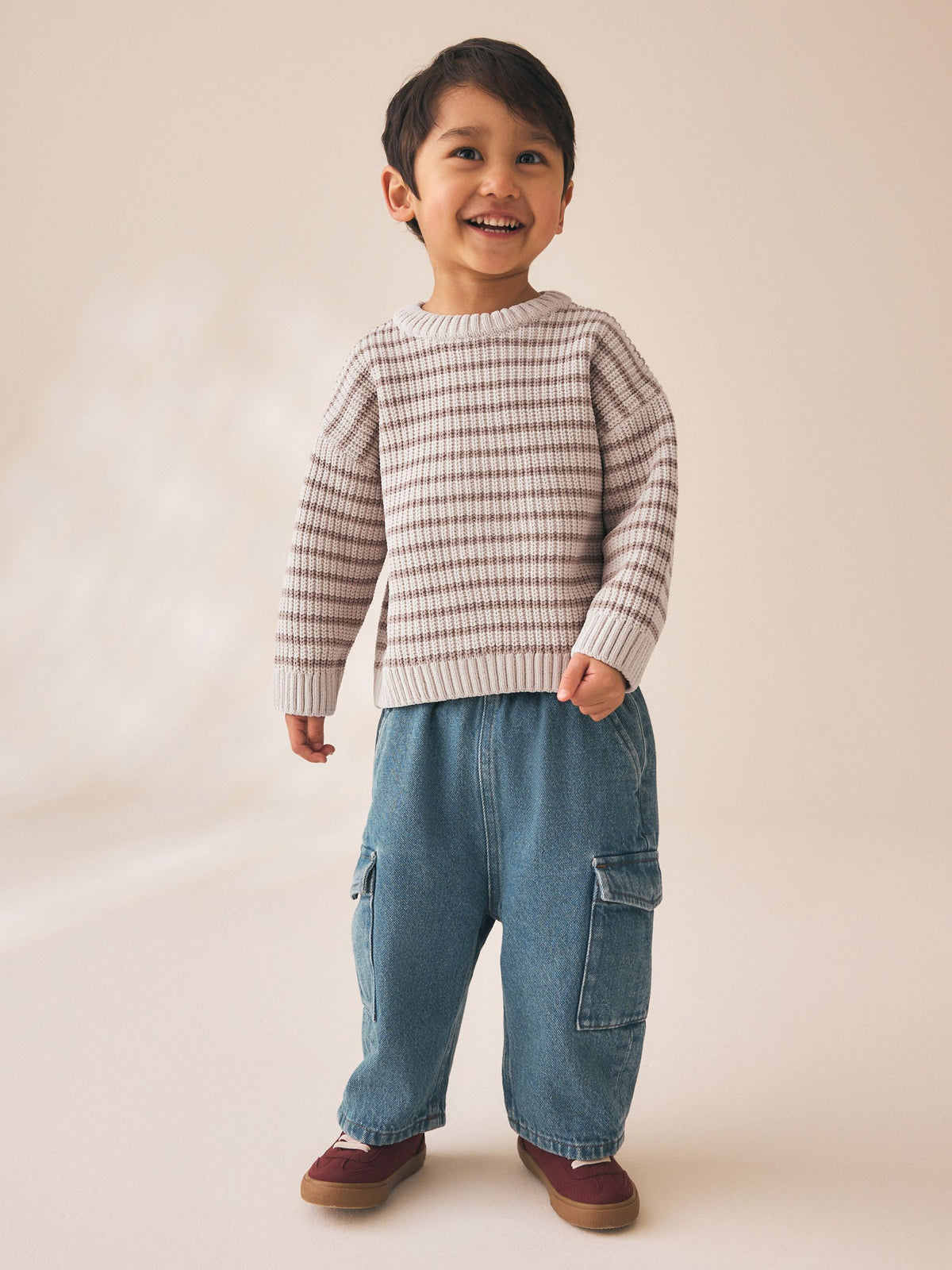 Neutral Chenille Stripe Knitted Crew Neck Jumper (3mths-7yrs)